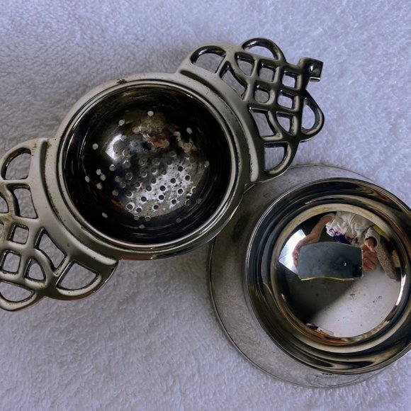 Antique English Silver Tea Strainer with Rest (2 piece) - Picture 3 of 9